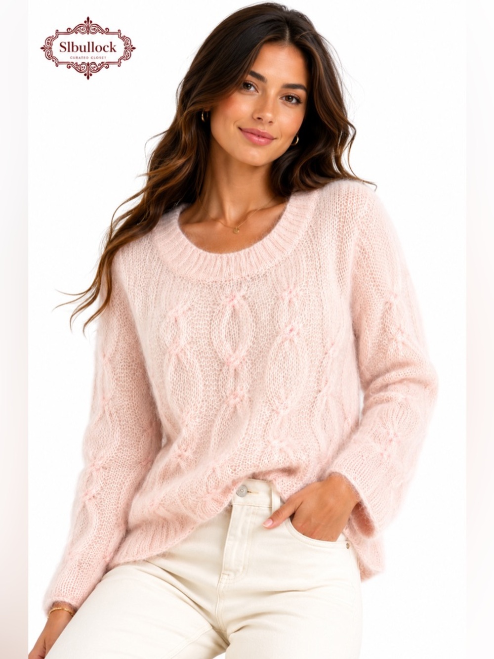 S17 Westbound Small Soft Pink Mohair Blend Sweater NWOT Cozy Cable Knit Pullover